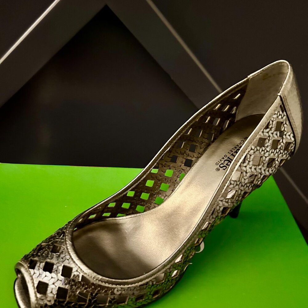 Charles David Leather silver open toe shoe